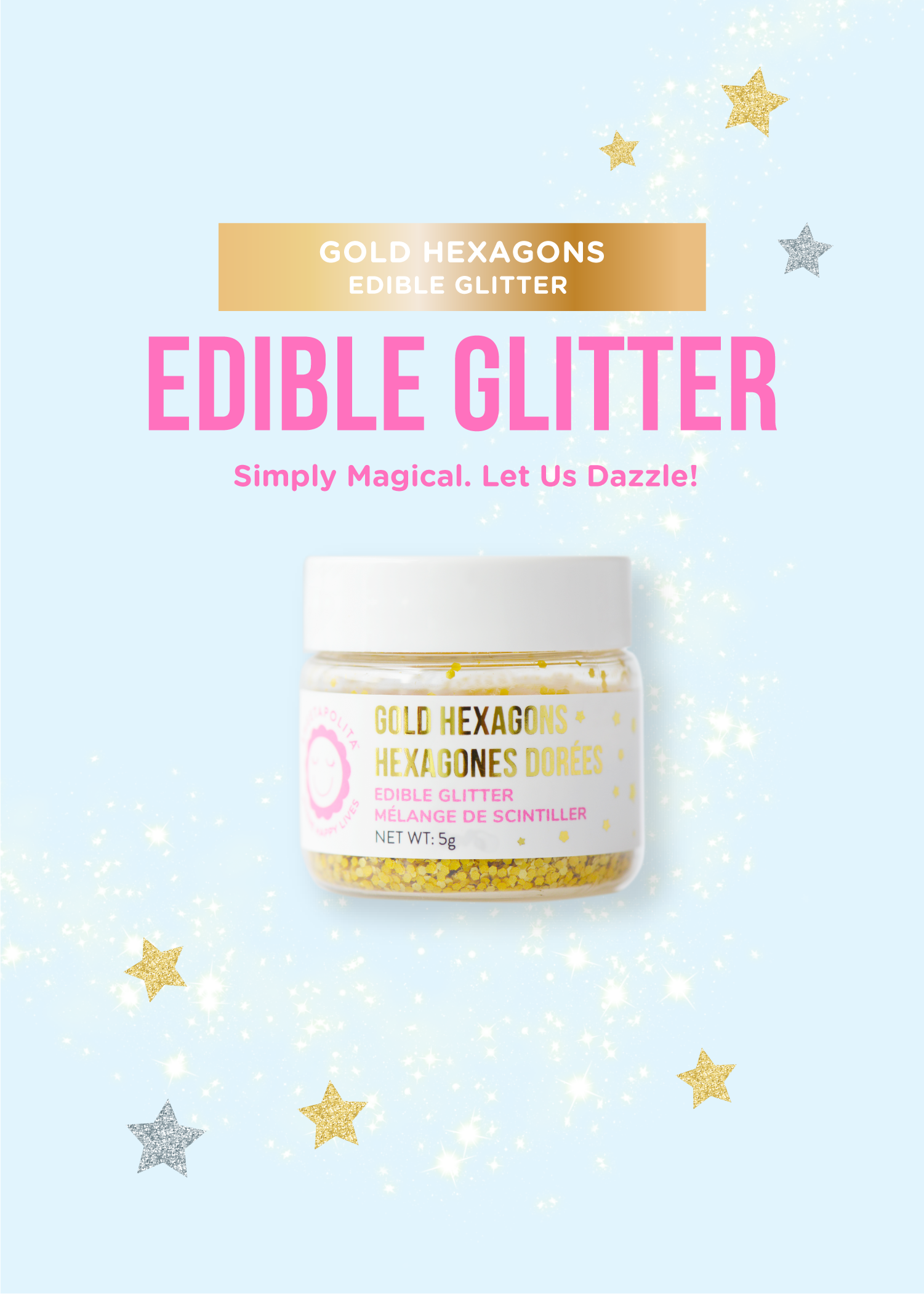 Gold Metallic Hexagons | Edible Glitter - US