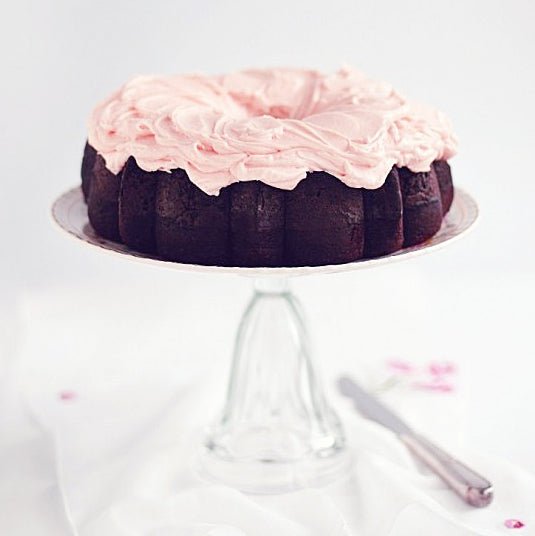 Dark Chocolate Chiffon Cake with Fluffy Rosewater Frosting - Sweetapolita