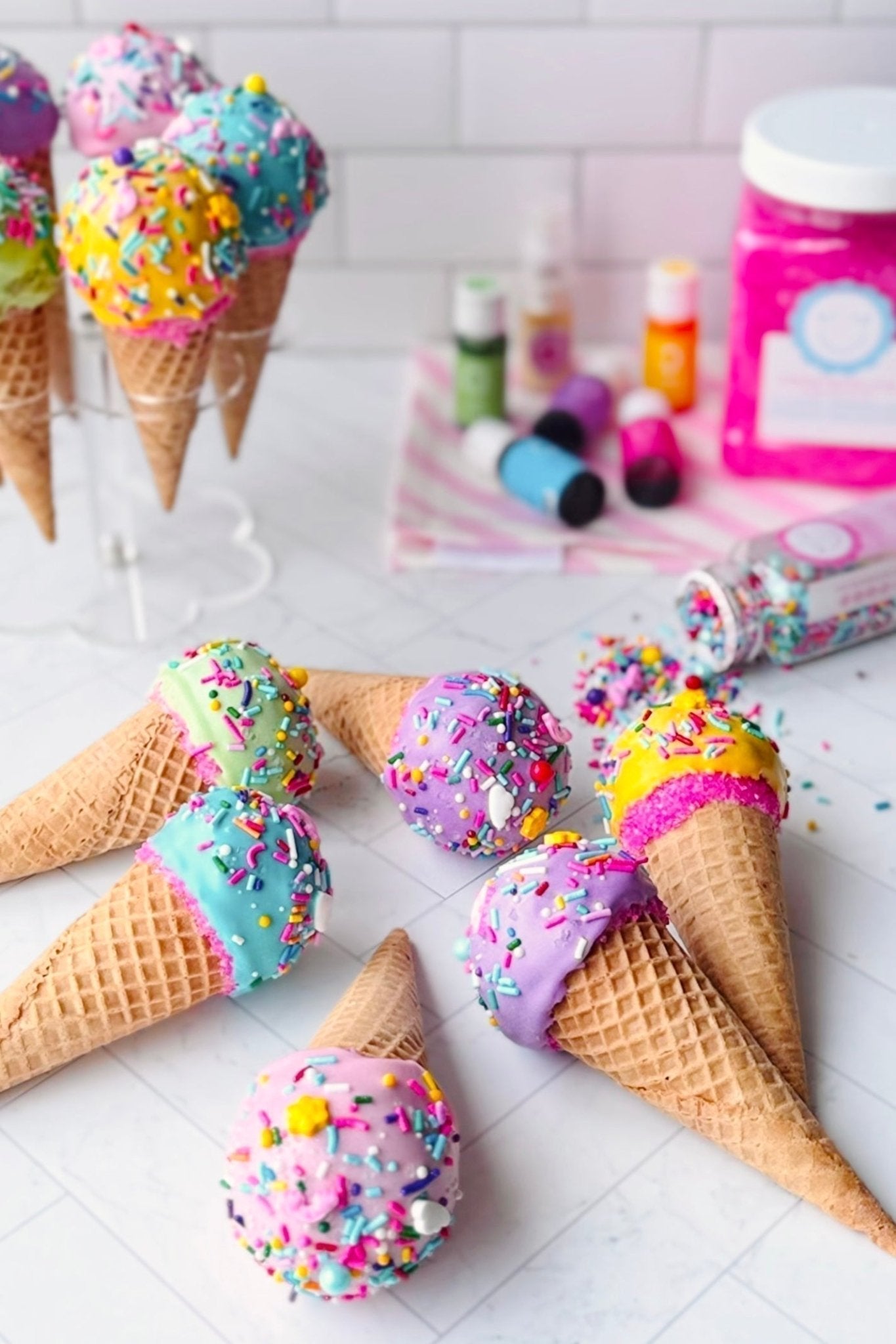 Double Rainbow Cake Cones - Sweetapolita