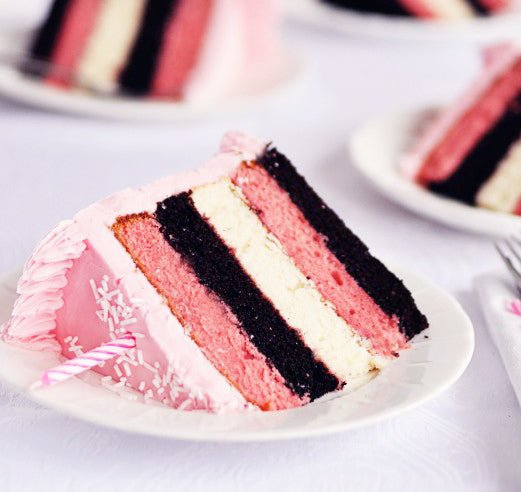 Neapolitan 5-Layer Birthday Cake with Strawberry Frosting - Sweetapolita