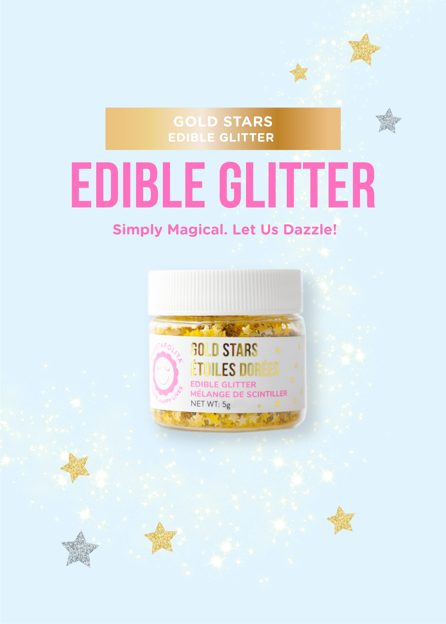 Sprinkle Pop Edible Gold Glitter Stars - The Kitchen Table
