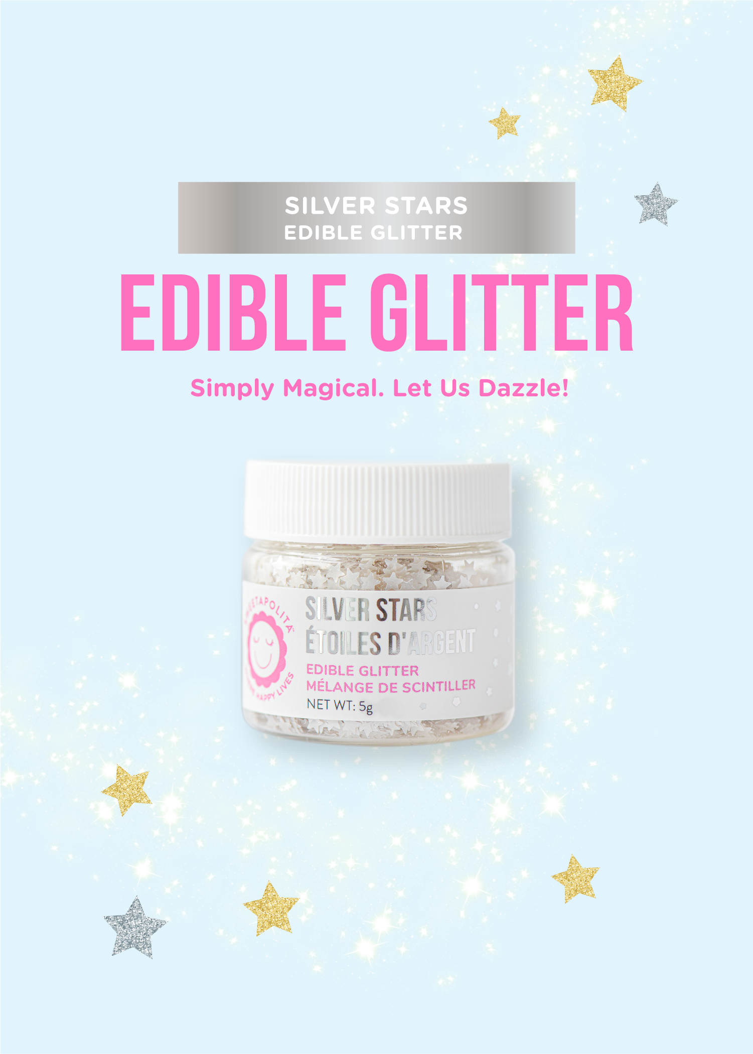 Silver Metallic Stars | Edible Glitter - US