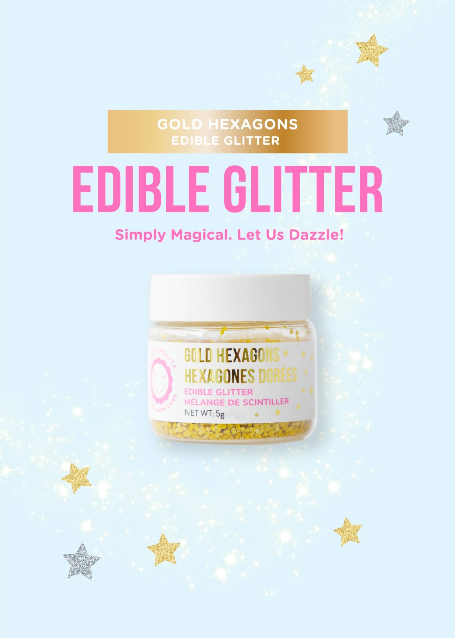 Gold Metallic Hexagons | Edible Glitter - US - Sweetapolita