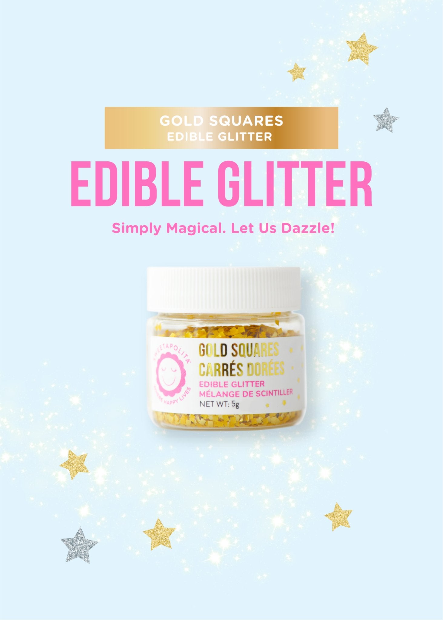 Gold Metallic Squares | Edible Glitter - US - Sweetapolita