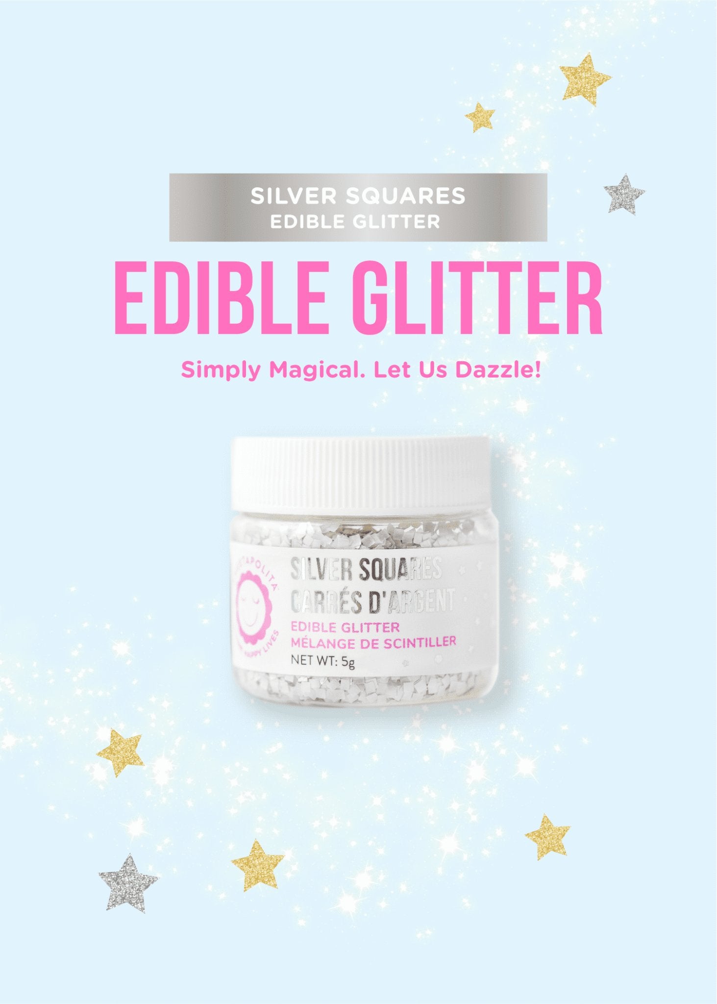 Silver Metallic Squares | Edible Glitter - US - Sweetapolita