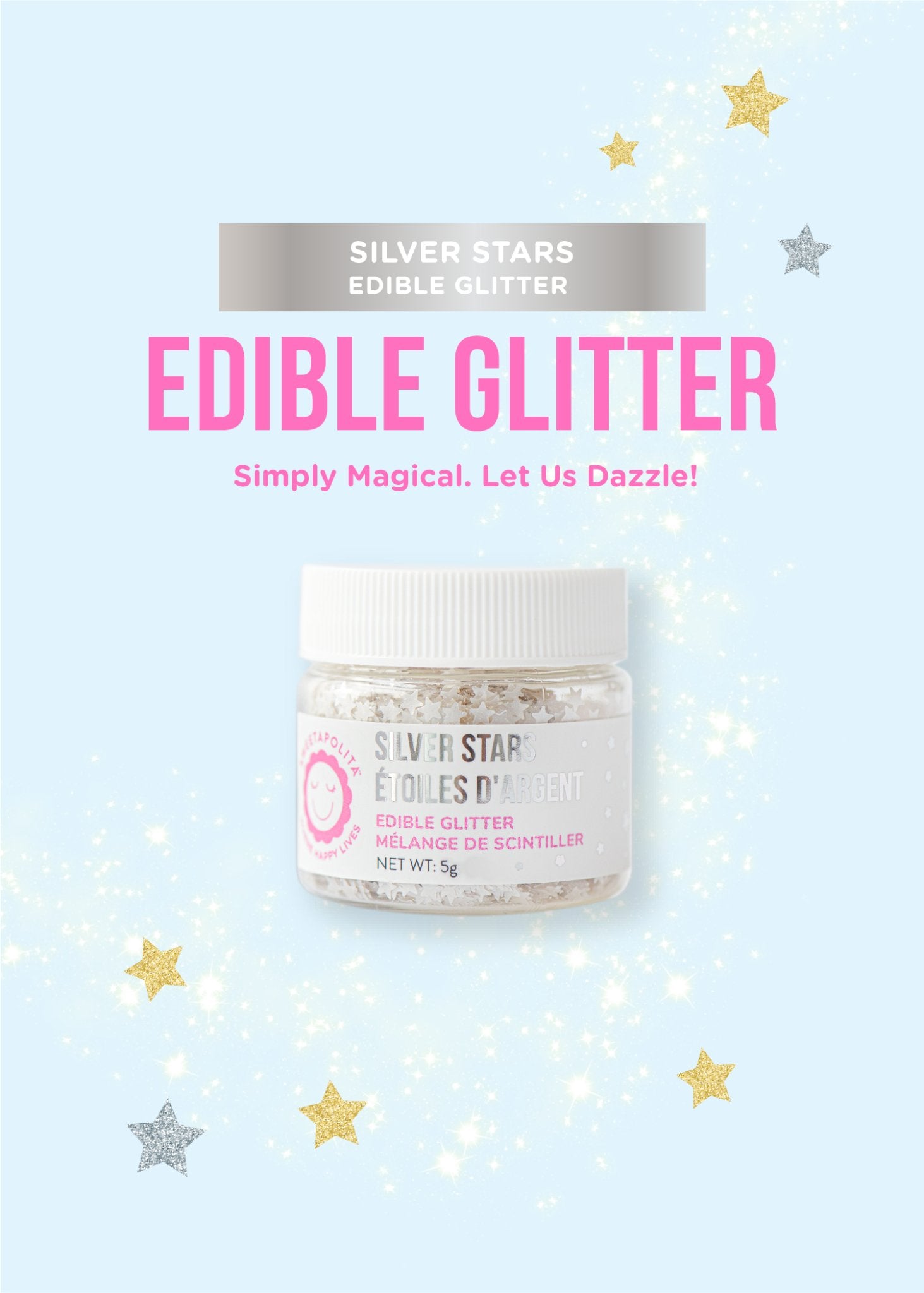 Silver Metallic Stars | Edible Glitter - US - Sweetapolita